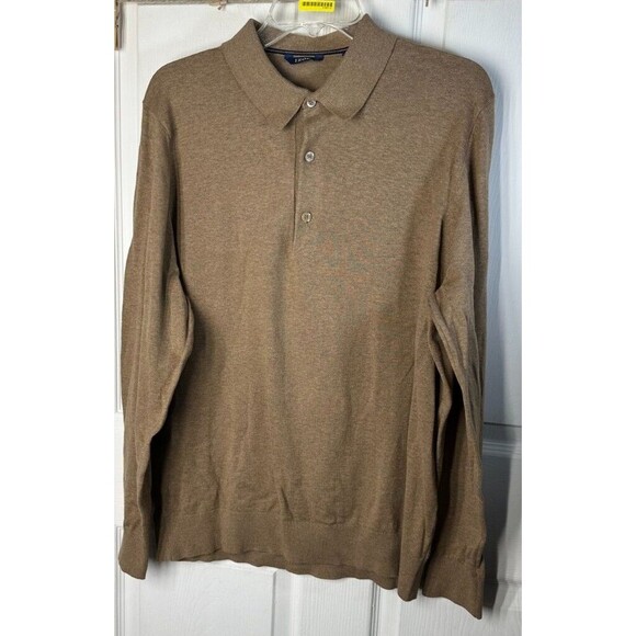 Izod Long Sleeve Polo Men's Large Tan Polyester Nylon Blend Machine Wash Gentle - Picture 1 of 11